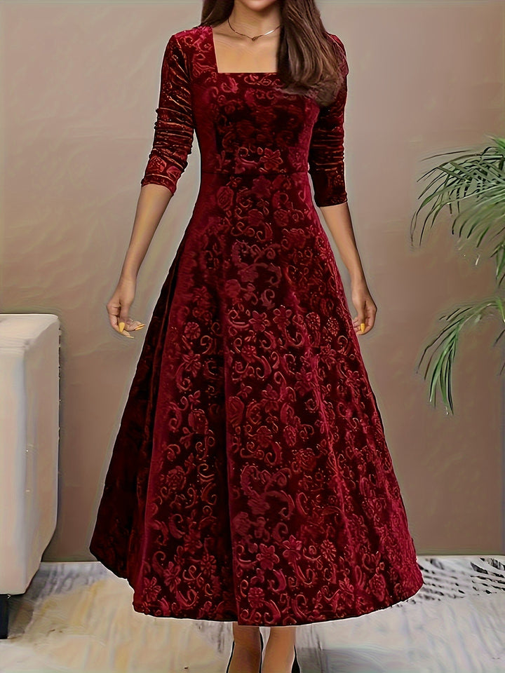 Rosalind | Elegant Floral Square Neck Dress