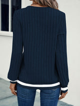 Nadia | Textured Color-Block Long Sleeve Top