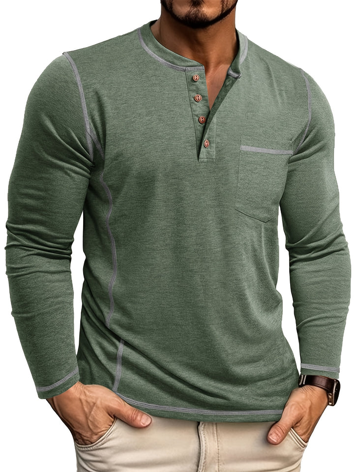 Duncan | Contrast-Stitch Long Sleeve Henley