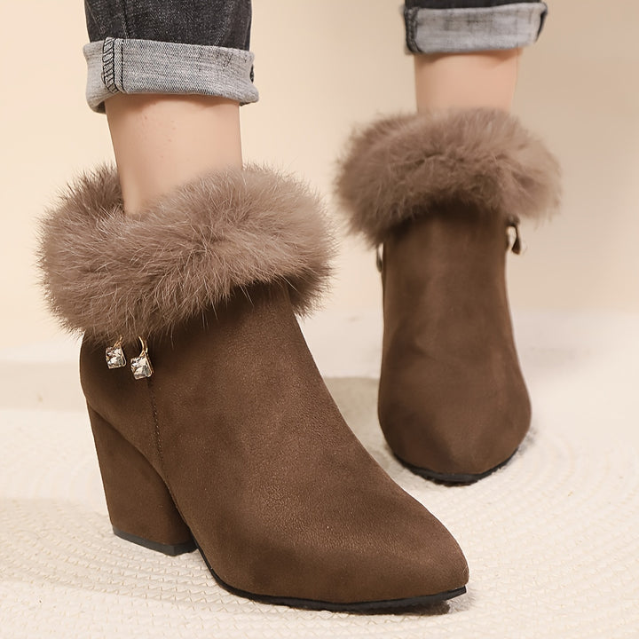 Rosanna | Fur-Trimmed Block Heel Ankle Boots