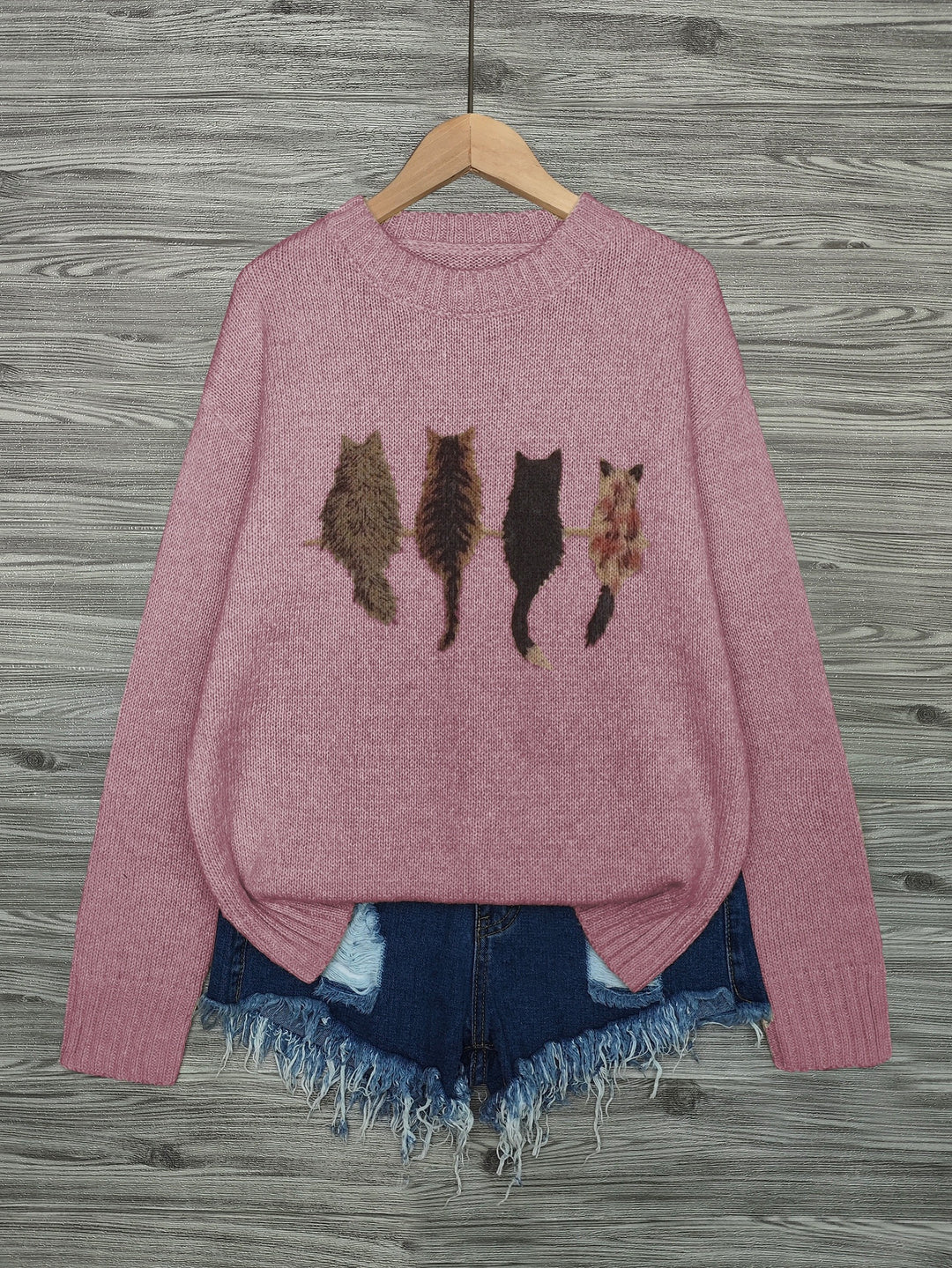 Rosalie | Cat Print Relaxed Sweater