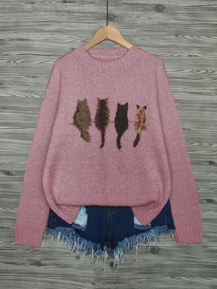 Rosalie | Cat Print Relaxed Sweater