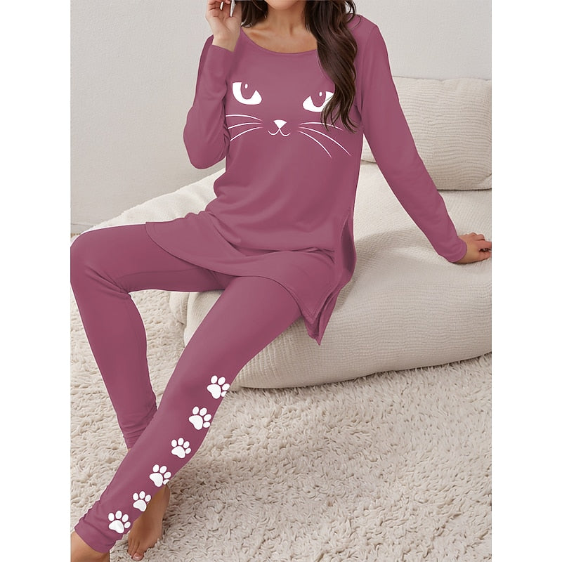 Selene | Cozy Cat-Print Two-Piece Set
