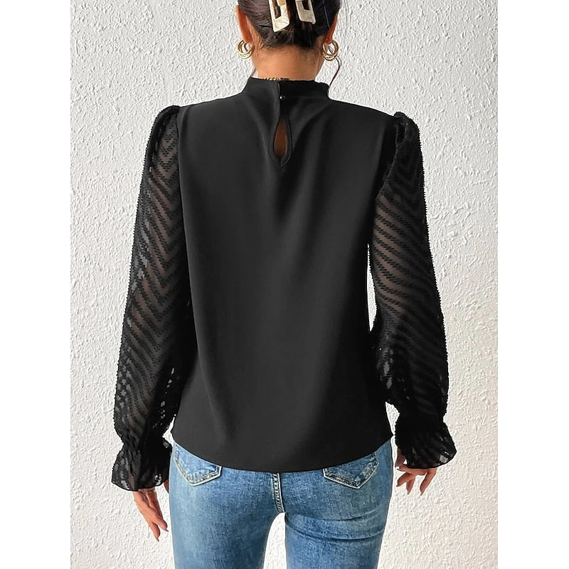 Odile | Textured-Sleeve High Neck Blouse