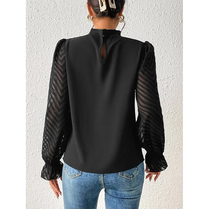 Odile | Textured-Sleeve High Neck Blouse