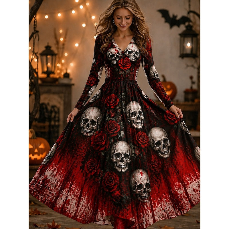 Ivy | Skeleton Rose Halloween Maxi Dress