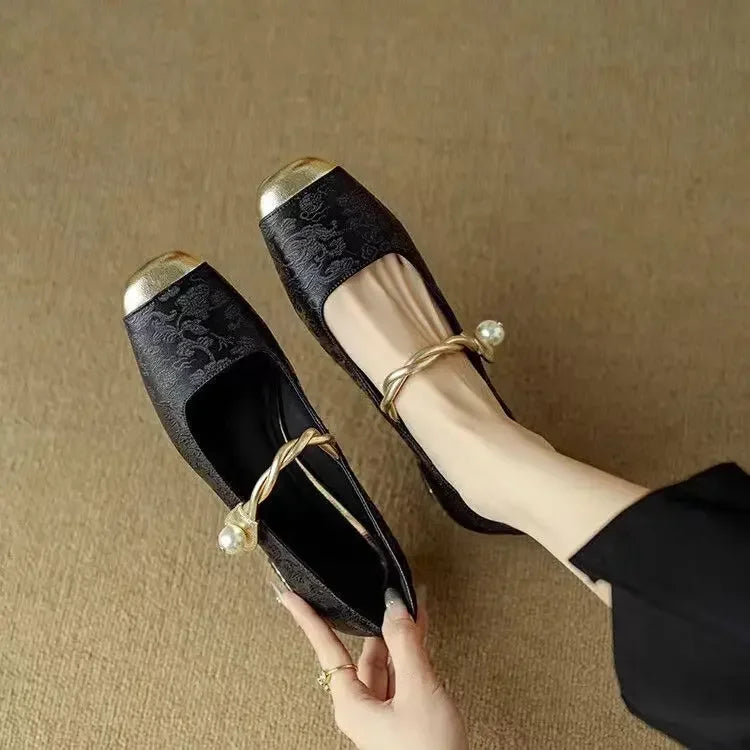 Cecile | Vintage Braided Pearl Strap Shoes