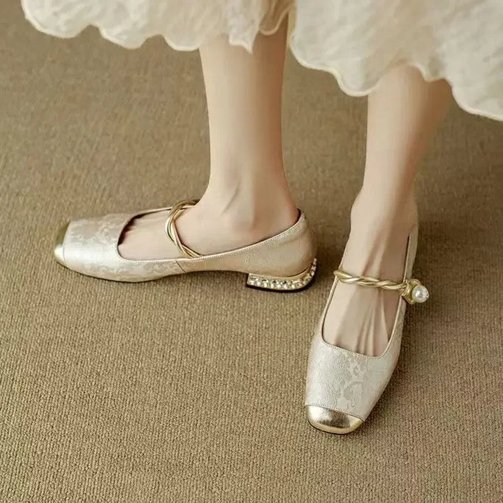 Cecile | Vintage Braided Pearl Strap Shoes