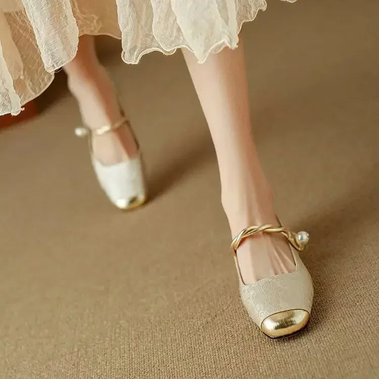 Cecile | Vintage Braided Pearl Strap Shoes