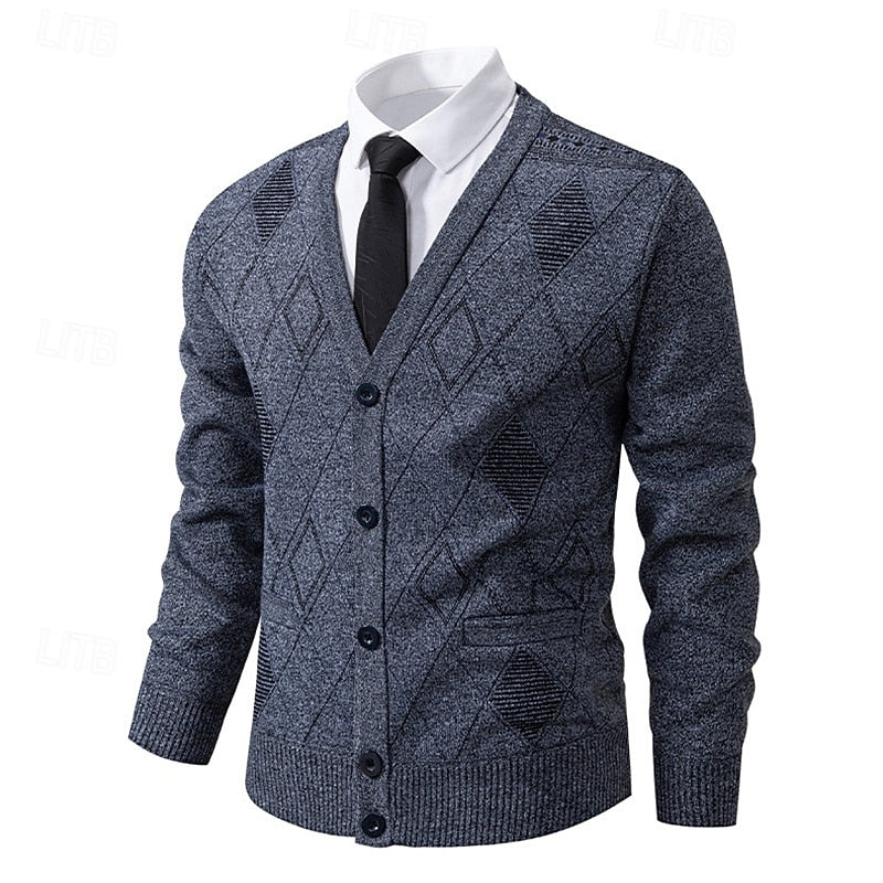 Duncan | Refined Argyle Button-Up Cardigan