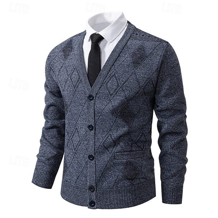 Duncan | Refined Argyle Button-Up Cardigan