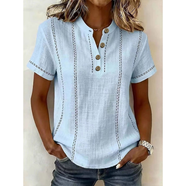 Della | Striped Button-Neck Blouse