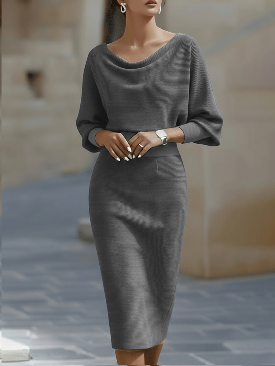 Cordelia | Refined Cowl-Neck Midi Dress