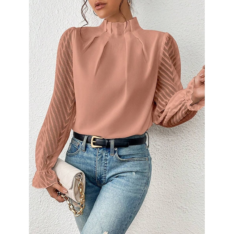 Odile | Textured-Sleeve High Neck Blouse