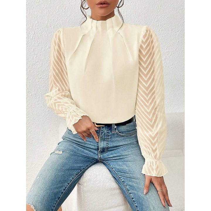 Odile | Textured-Sleeve High Neck Blouse