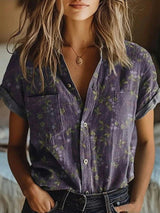 Maren | Floral Lapel Short-Sleeve Blouse
