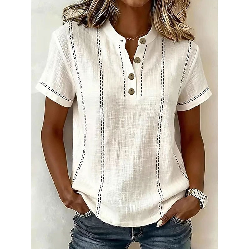 Della | Striped Button-Neck Blouse