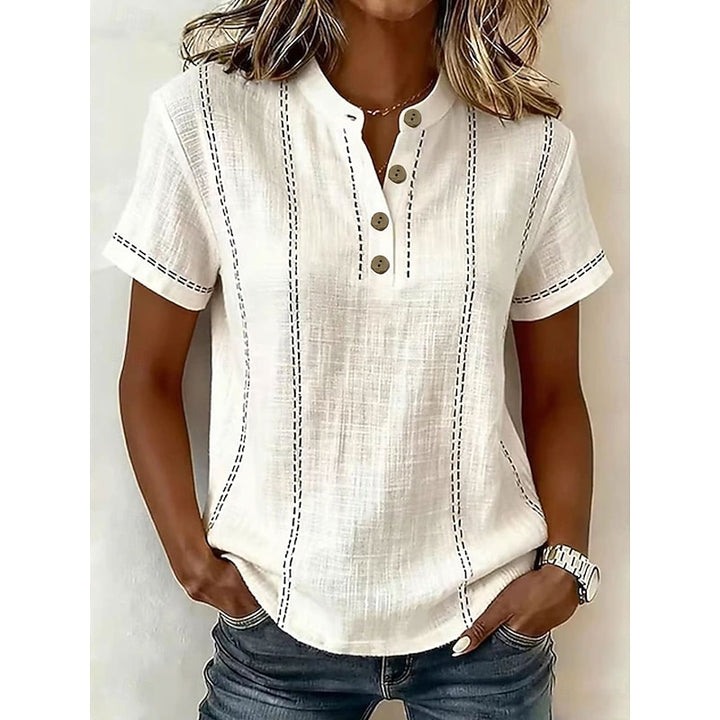 Della | Striped Button-Neck Blouse