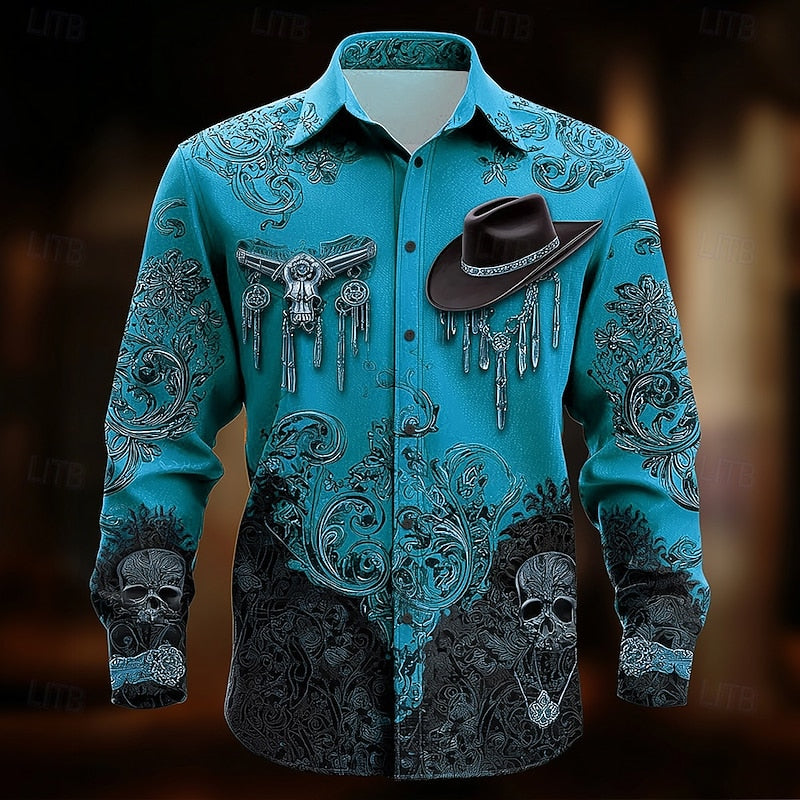 Cormac | Halloween Western Skull Print Shirt