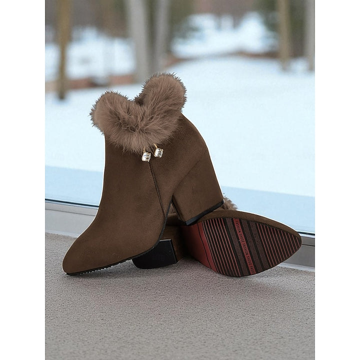 Estella | Fur-Trimmed Block Heel Ankle Boots