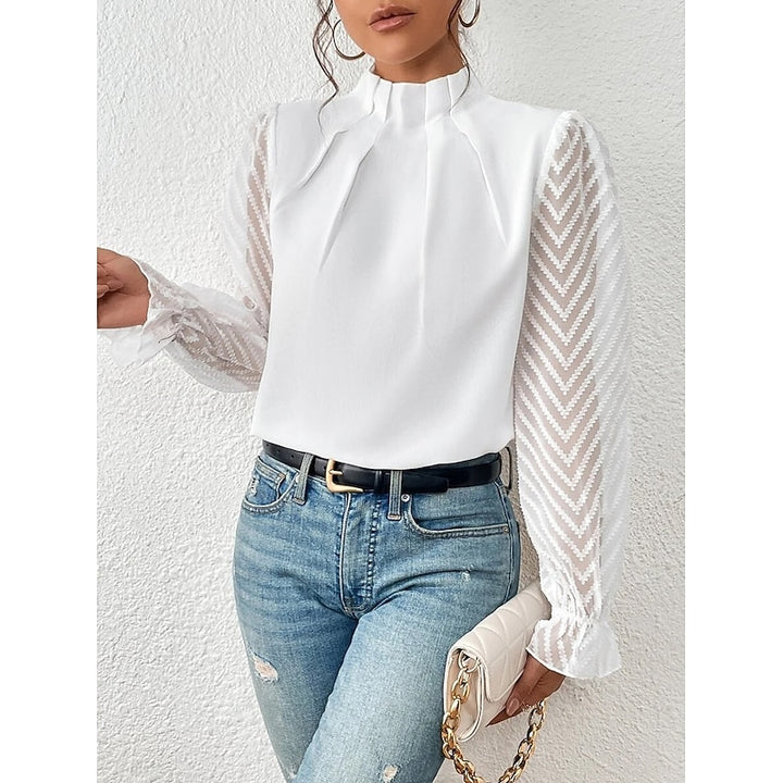 Odile | Textured-Sleeve High Neck Blouse