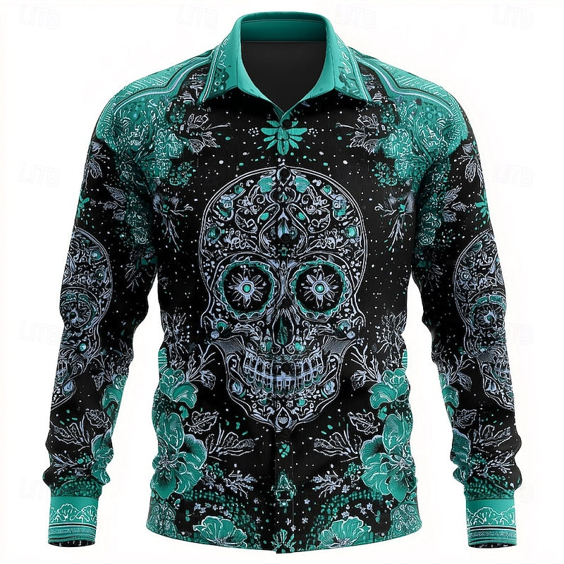 Ellis | Halloween Skull-Print Button-Up Shirt