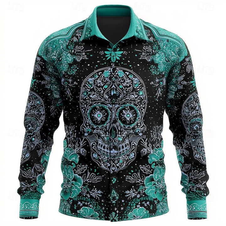Ellis | Halloween Skull-Print Button-Up Shirt