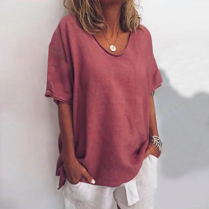 Megan | Classic V Neck Short Sleeve Blouse