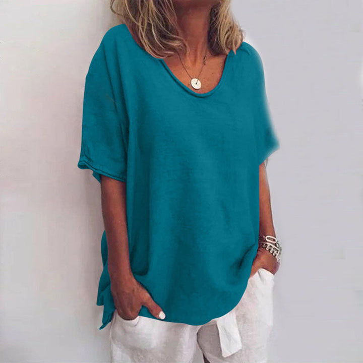 Megan | Classic V Neck Short Sleeve Blouse
