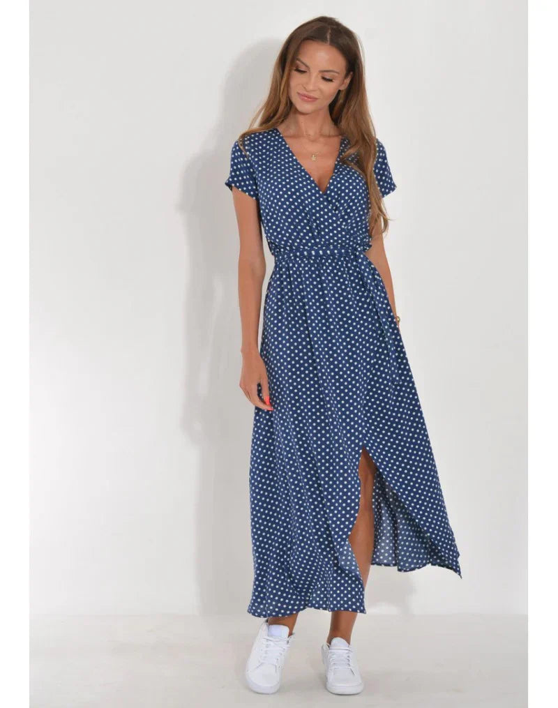 Eva | Elegant V Neck Flowing Midi Dress