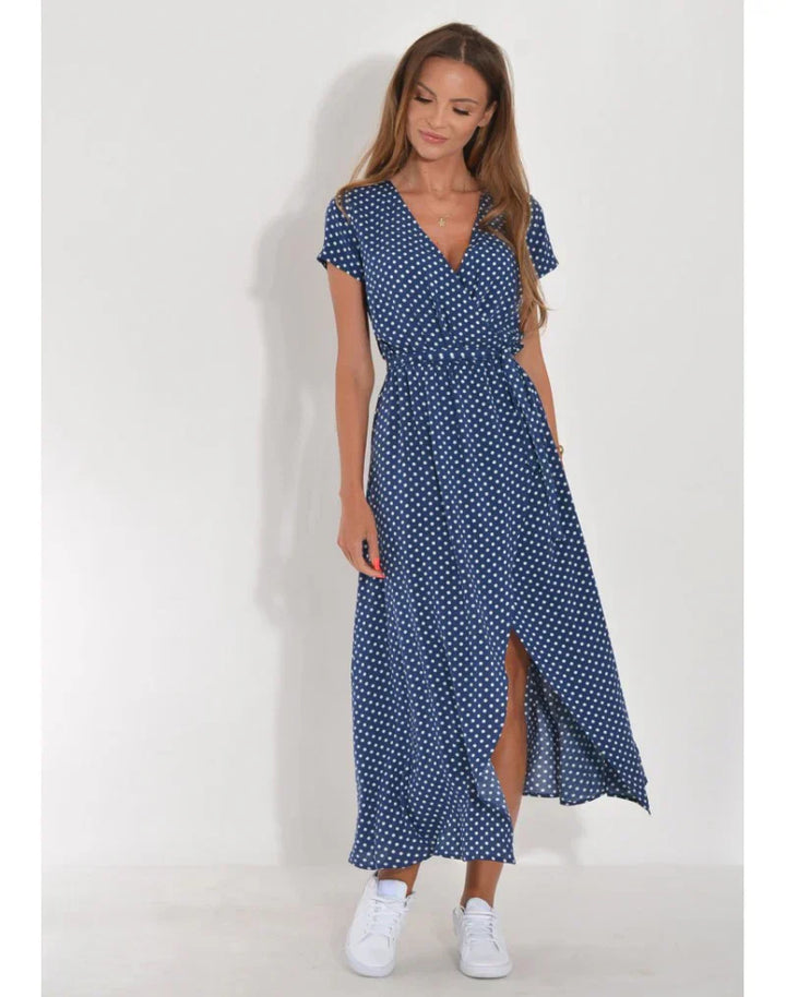 Eva | Elegant V Neck Flowing Midi Dress