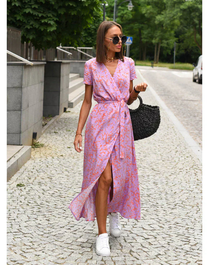 Eva | Elegant V Neck Flowing Midi Dress