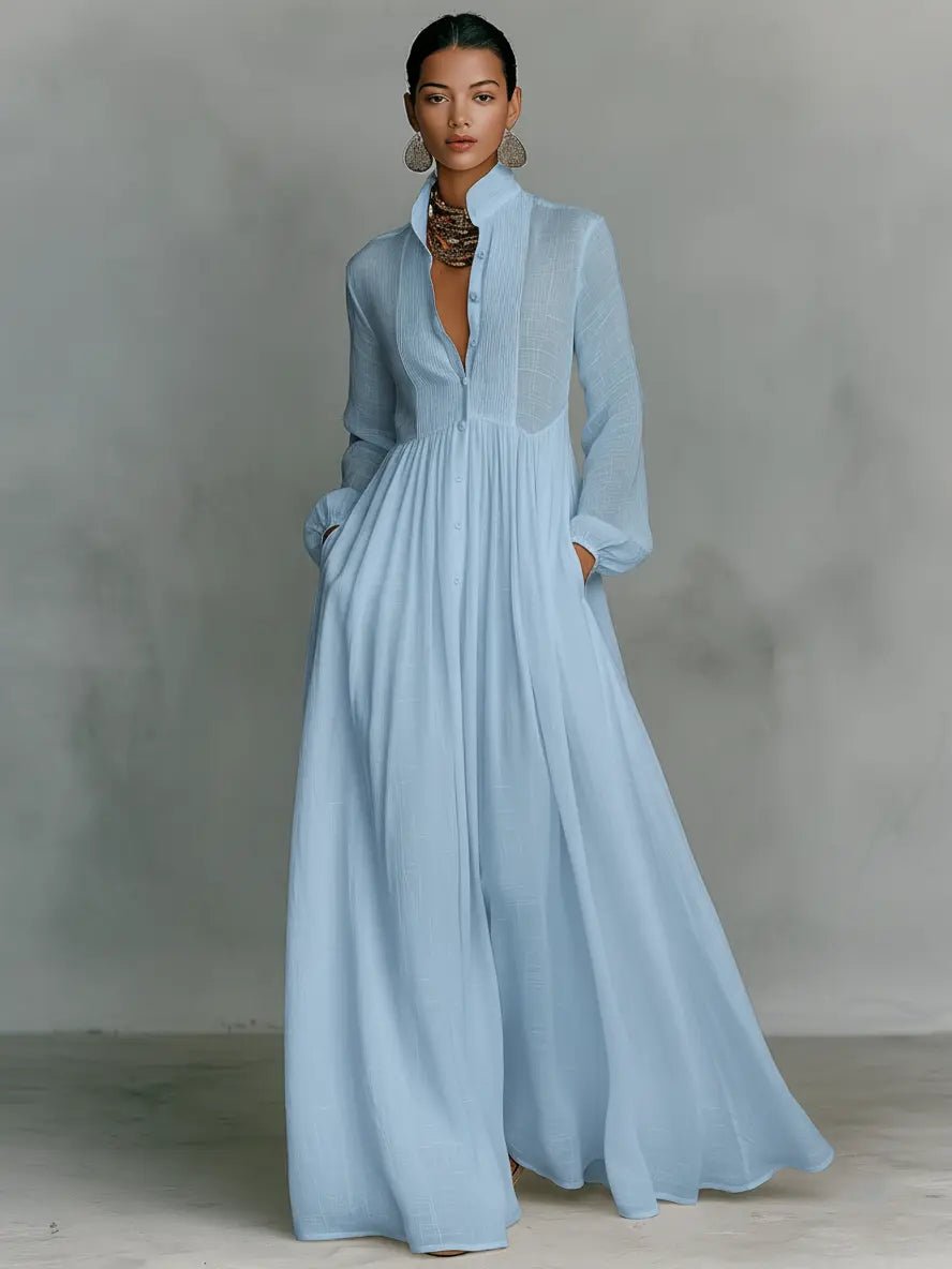 Imogen | Flowing Stand-Collar Maxi Dress
