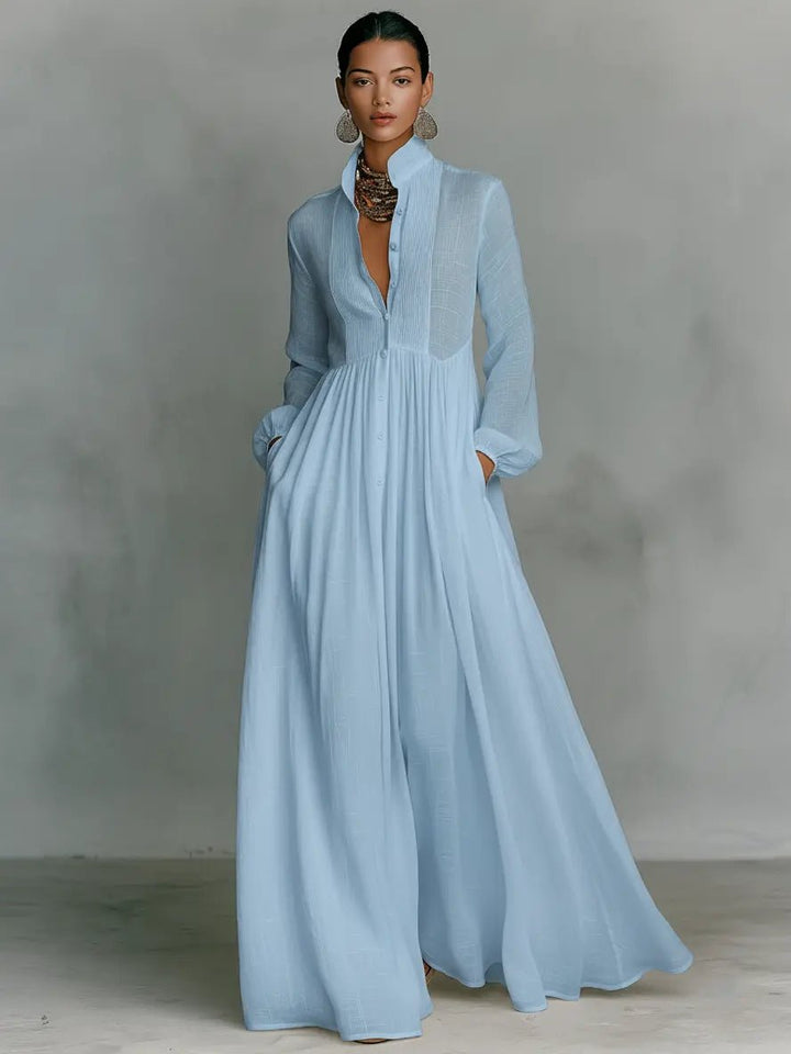 Imogen | Flowing Stand-Collar Maxi Dress