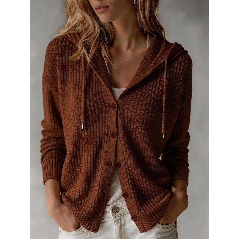 June | Hooded Waffle-Knit Cardigan
