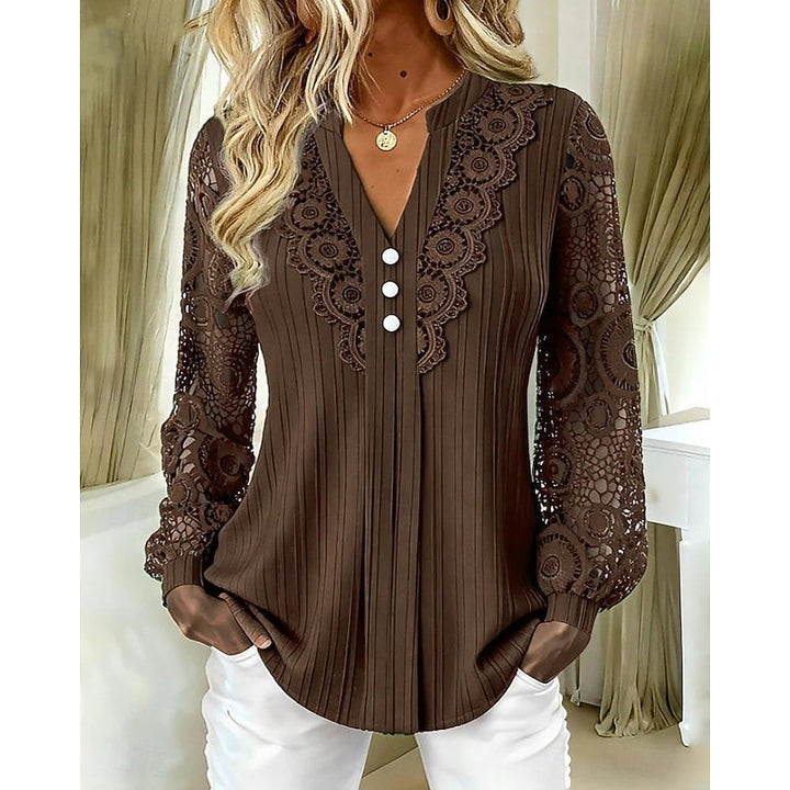 Faye | Lace-Trimmed V-Neck Blouse