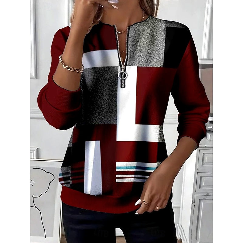 Katherine | Zip-Neck Geometric Sweatshirt
