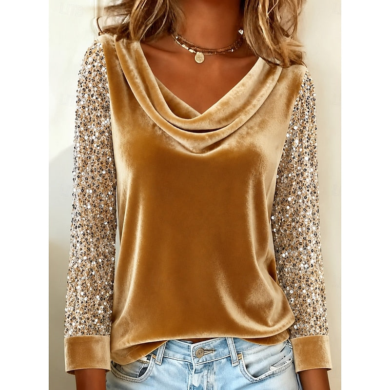 Sylvie | Shimmer-Sleeve Cowl Neck Top