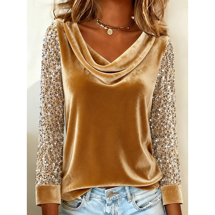 Sylvie | Shimmer-Sleeve Cowl Neck Top