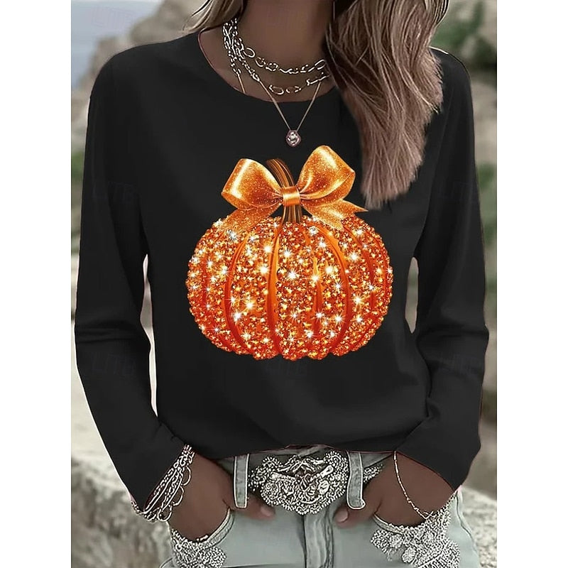 Willow | Halloween Sparkle Pumpkin Long Sleeve Top
