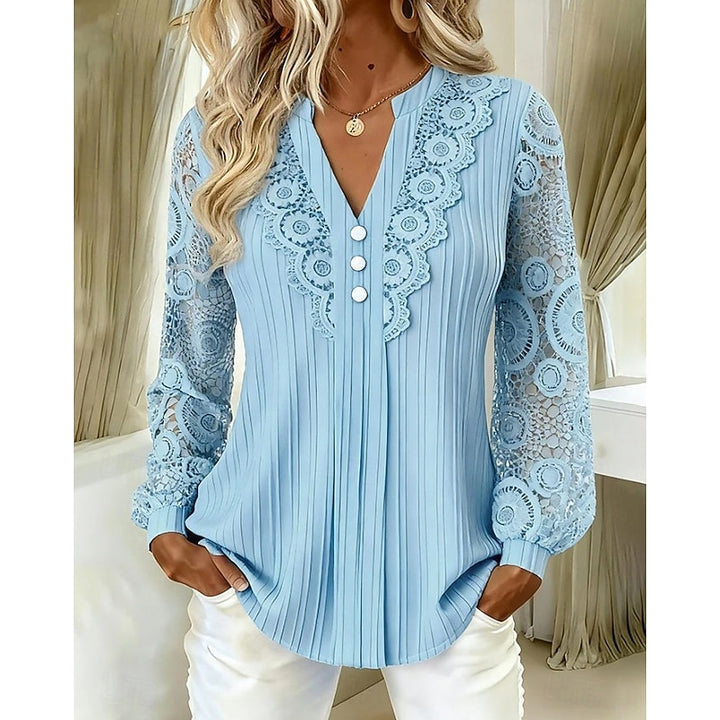Faye | Lace-Trimmed V-Neck Blouse