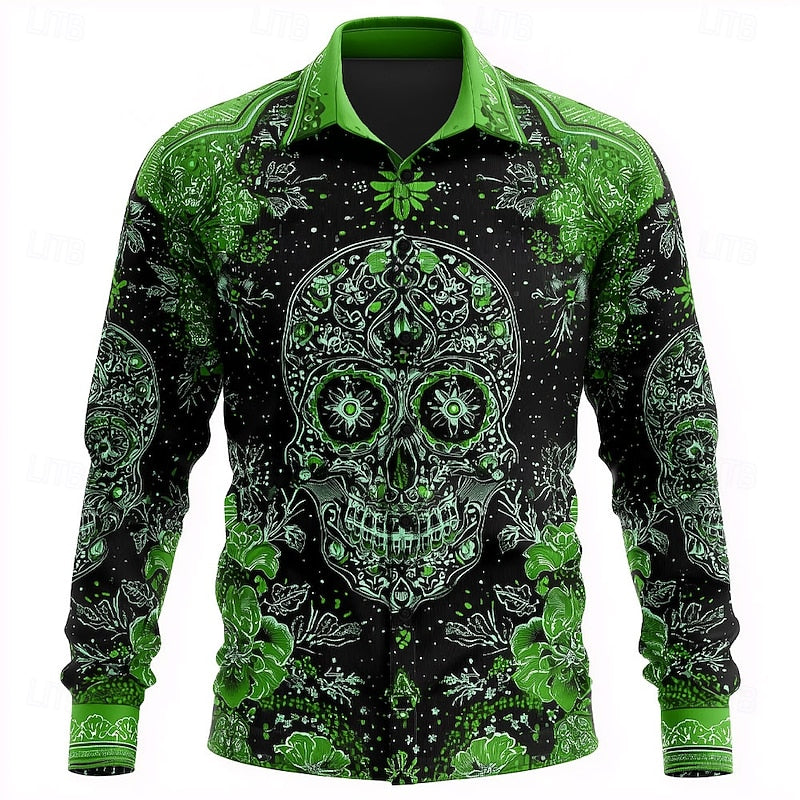 Ellis | Halloween Skull-Print Button-Up Shirt