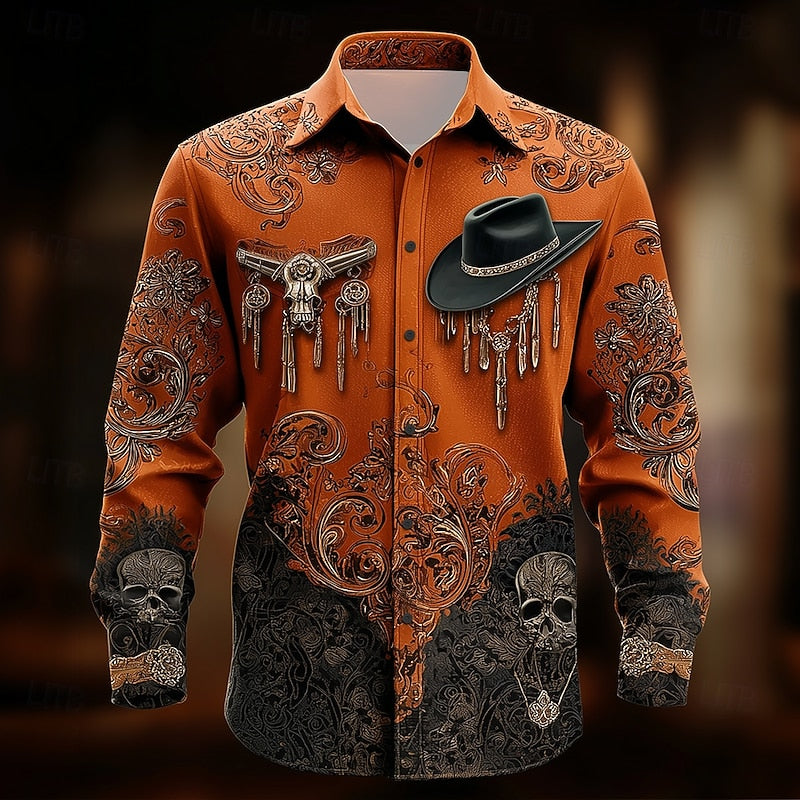 Cormac | Halloween Western Skull Print Shirt