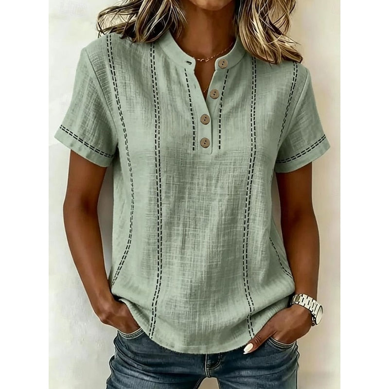 Della | Striped Button-Neck Blouse