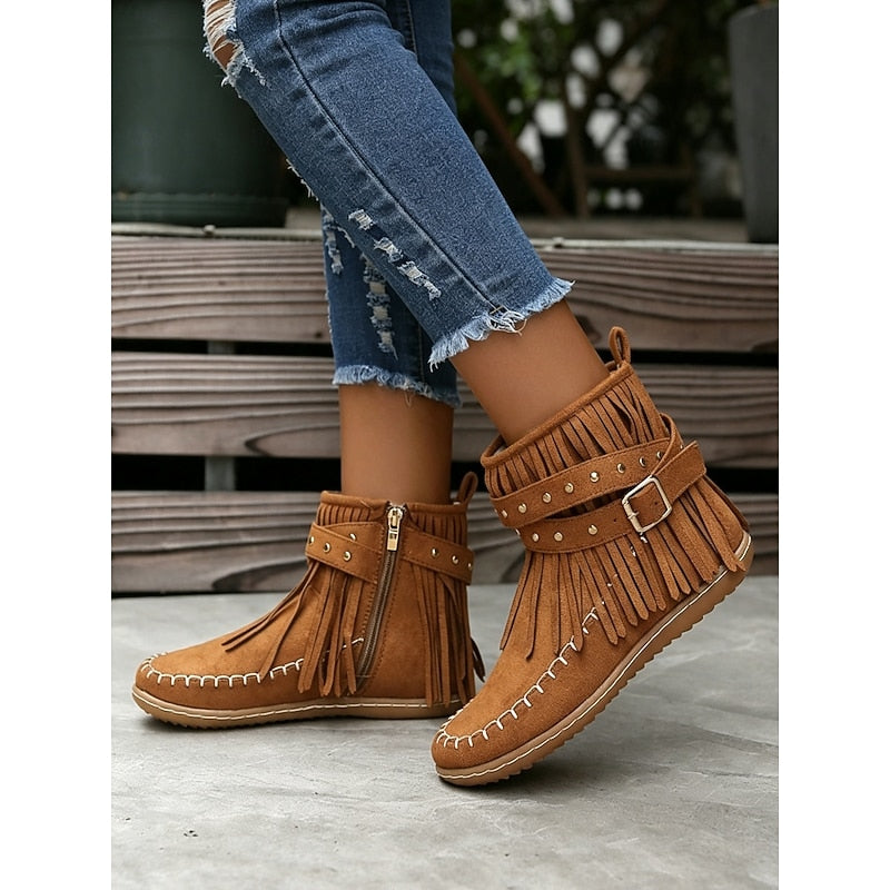 Adele | Fringe Moccasin Ankle Boots