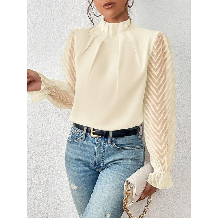 Odile | Textured-Sleeve High Neck Blouse