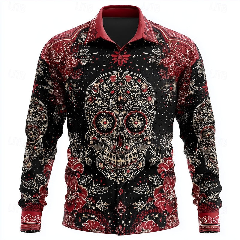 Ellis | Halloween Skull-Print Button-Up Shirt
