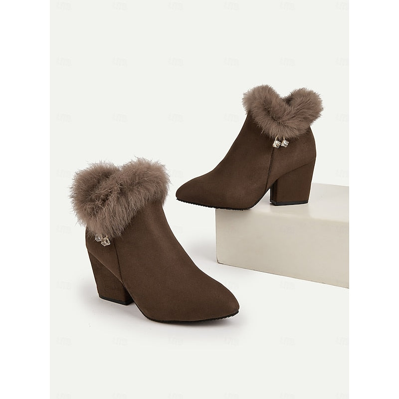 Estella | Fur-Trimmed Block Heel Ankle Boots