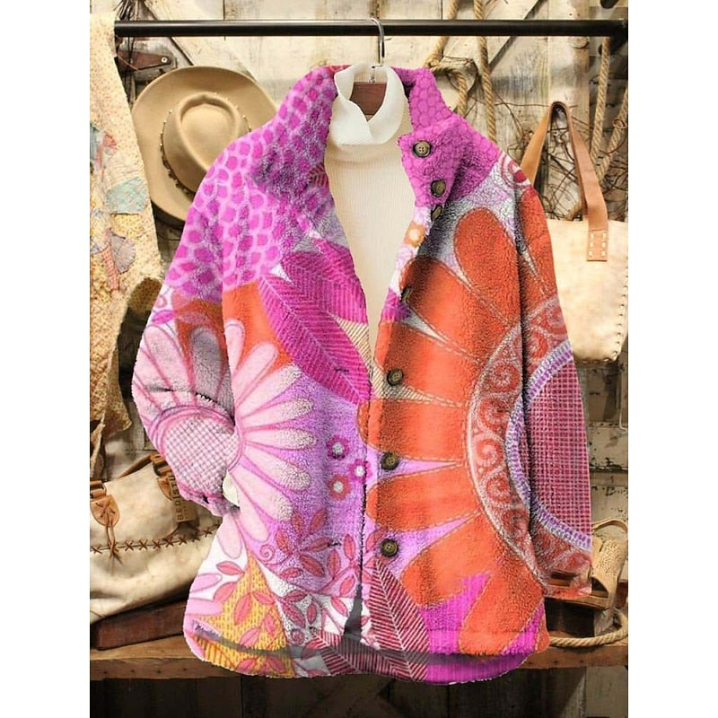 Marisol | Boho Floral Fleece Jacket