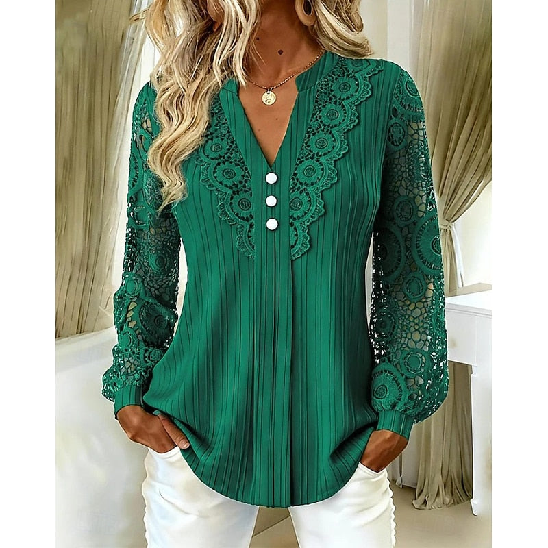 Faye | Lace-Trimmed V-Neck Blouse